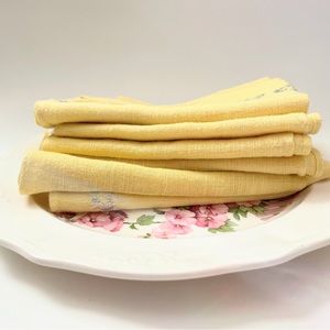Vintage Napkin & Placemat Set Cloth Yellow Silver Cotton Linen